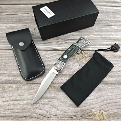 Mikata Handle Push Button Lock Knife, 8.6", D2 Steel, Survival Tool, Gift Leather Sheath