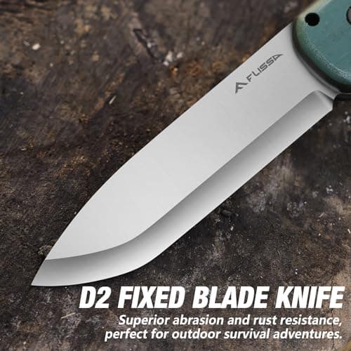 FLISSA 9" D2 Steel Hunting Knife for Camping & Outdoor, Christmas Gift
