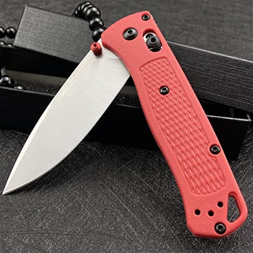 HUAAO Red Plain Edge Axis Lock Knife with Fiberglass Handle (Satin Finish)
