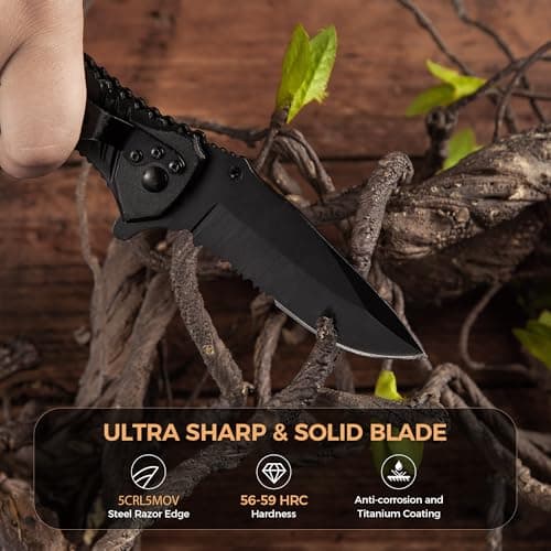 Tactical 5-in-1 Multitool Folding Knife, Self Defense, Camping, Hunting, Outdoors