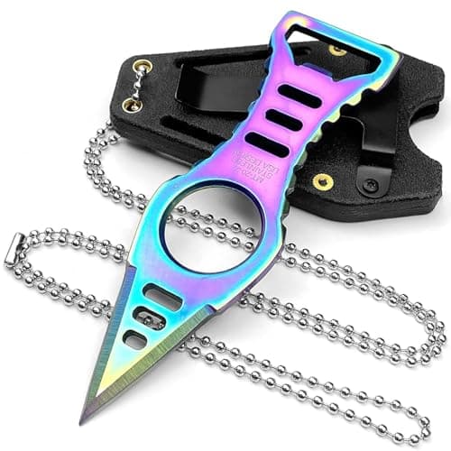 Ultra Small Fixed Blade Black Neck Knife for Men Tactical Outdoor Camp Knives — Multicolored