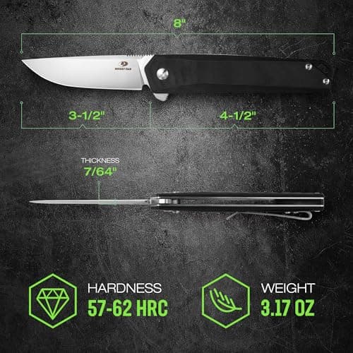 Mossy Oak 3.5-Inch D2 Steel Pocket Knife, Black Belt Clip (EDC)