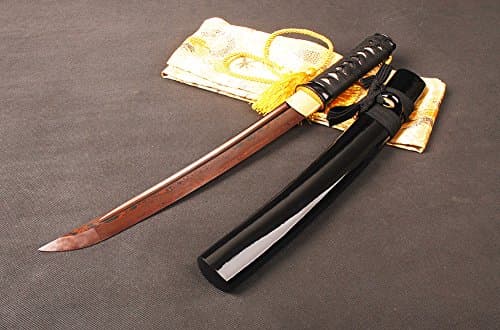12 Inch Damascus Steel Roasted Red Tanto Sword Full Tang