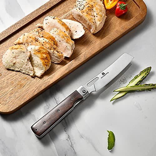 4.8" Sharp 440A Stainless Steel Folding Chef Knife with Wood Handle for Outdoor Cooking