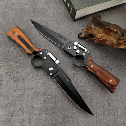 AK47 Assisted Opening Knife with LED Light, 3.7" 5Cr15 Steel Blade, Outdoor Gift for Men