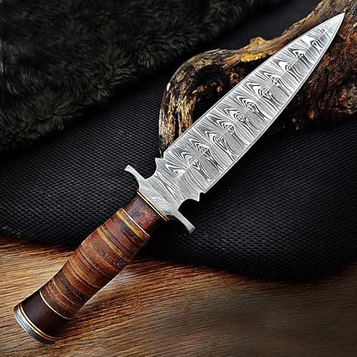 Premium Damascus Steel Dagger Knife - 13 Inches Fixed Blade for Survival & Hunting