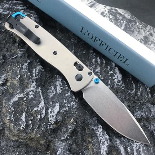 HUAAO Bugout 535 Folding Knife, 440C Blade, Titanium Handle EDC Knife for Men