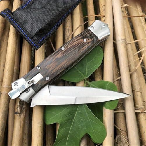 HUAAO Assisted Opening Knife, 440C Blade, Chicken-Wing Wood Handle, Deep CarryPocket Clip