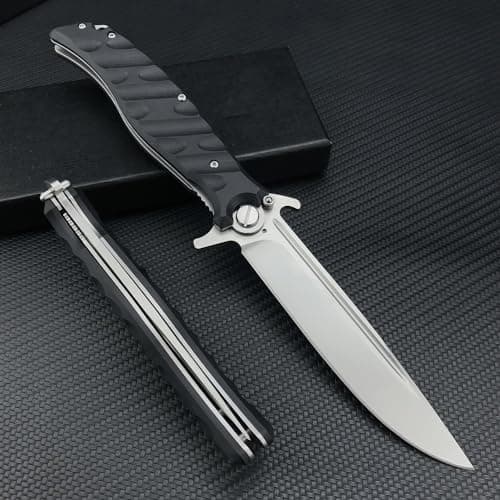 Large Flipper Assisted Opening Pocket Knife for Men, D2 Steel Folding with G10 Handle