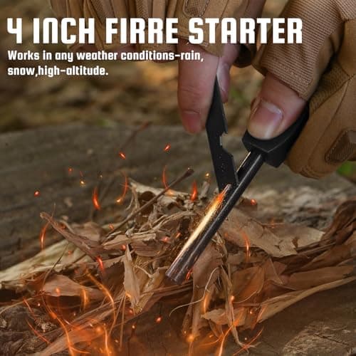 9.7" Full Tang Survival Knife with Fire Starter & Kydex Sheath for Bushcraft, Outdoor, Hunting, Fishing, Camping