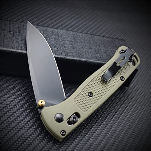 Axis Lock Knife, Men's EDC Folding Pocket Knife, Green Grivory Fiberglass Handle, Coated Blade, Lightweight Belt Clip