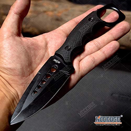 KCCEDGE Best Tactical Knife - Fixed Blade, Razor Sharp Edge, Camping & Survival Gear (Black)