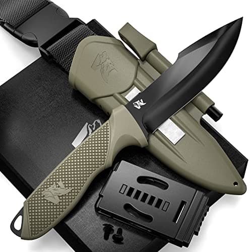 ODENWOLF Full Tang Survival Knife - D2 Steel Bushcraft and Camping EDC — Green - Black
