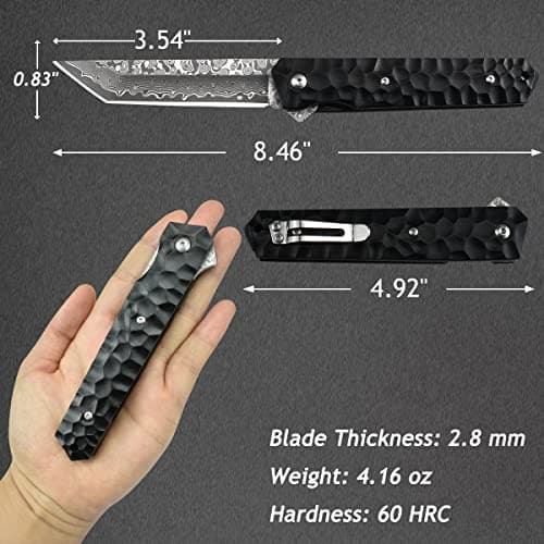 AUBEY Damascus Pocket Knife, Tanto VG10 Core Steel Folding Knife with Ball Bearing and Glass Breaker, EDC Damascus Knife for Men and Women