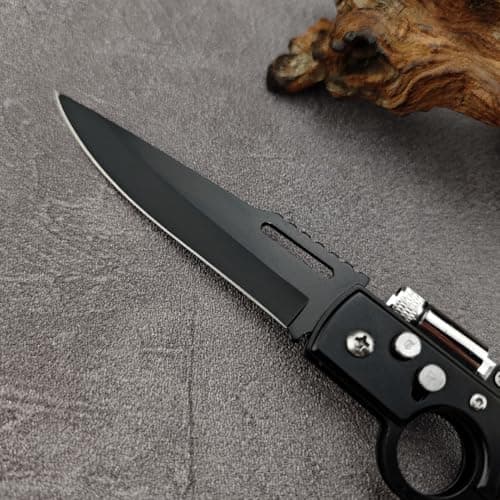 AK47 Assisted Opening Knife with LED Light, 3.7" 5Cr15 Steel Blade, Outdoor Gift for Men