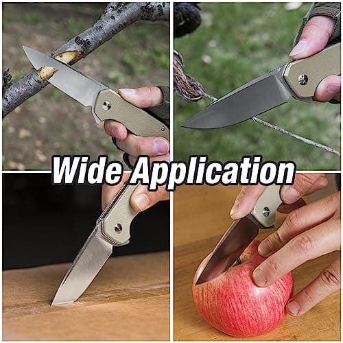 Flissa Brown Folding Tactical Knife, D2 Blade, G10 Handle, Liner Lock, EDC Knife
