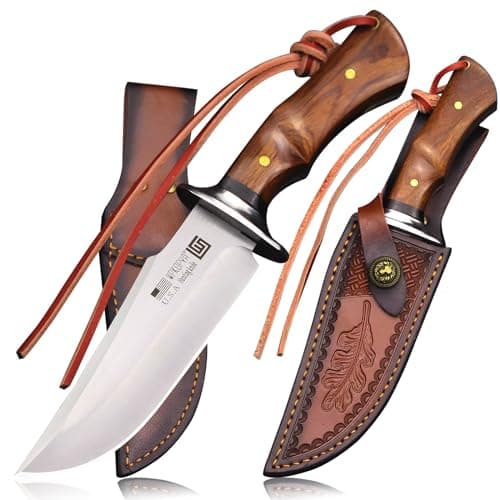 USA 440C Steel 10.5" Hunting Knife with Leather Sheath