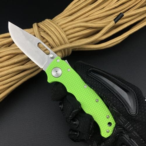 Shark Lock Folding Pocket Knife, 2.9'' 8Cr13MoV Steel, Green Grivory Handle, Thumb Stick, EDC, Camping, Hunting