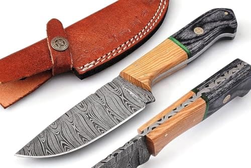 Predator Hunter 9" Damascus Steel Fixed Blade Skinning Knife (Exotic Wood Handle) — Black Handle Knife