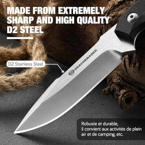 EDC D2 Steel 7-Inch Tactical Knife with Kydex Sheath and Clip Lock