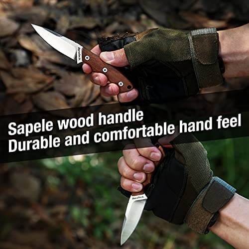 DURATECH Compact 6-inch Neck Knife with Wood Handle & Sheath, EDC, Outdoor, Camping, Hiking