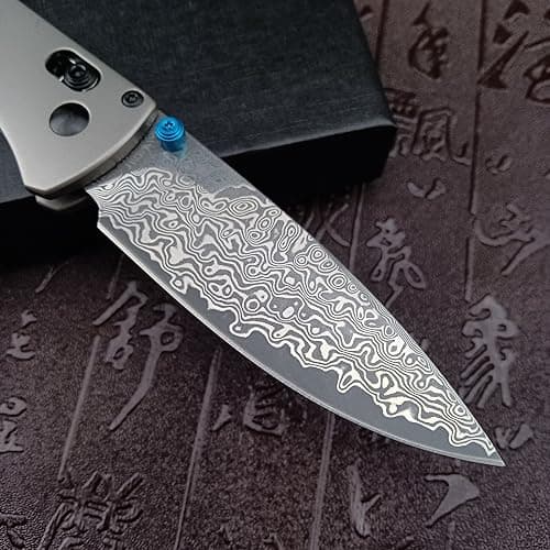 Titanium Folding Pocket Knife with Damascus Blade and Clip