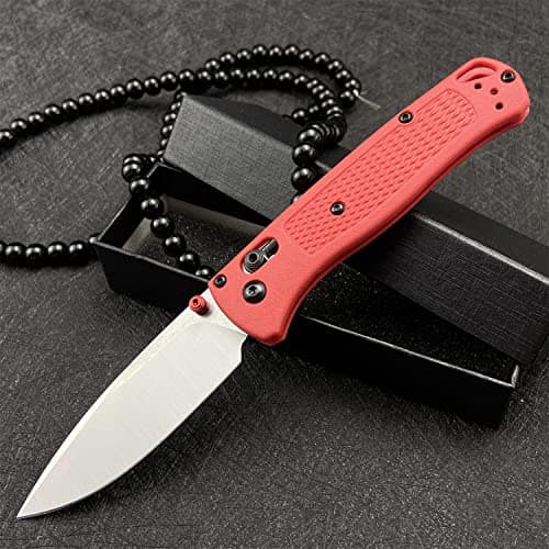 HUAAO Red Plain Edge Axis Lock Knife with Fiberglass Handle (Satin Finish)