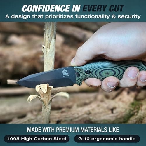 Kydex Sheathed 4" 1095 High Carbon Steel Fixed Blade Knife for Bushcraft & Camping