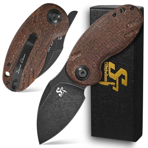 Sitivien ST153 Chinese Zodiac Pocket Knife, Sandvik 14C28N Black Stonewashed Blade, G10 Handle, Camping & Hunting — Brown