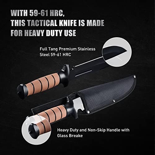 13.6" Stainless Steel Full Tang Bowie Knife with Sheath for Camping, Hunting, and Adventure, D101BK