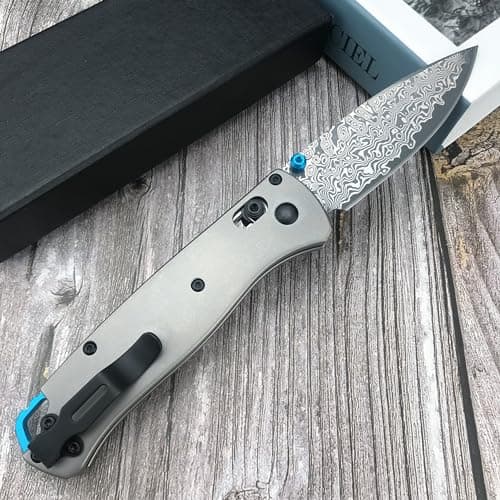 HUAAO Bugout 535 Damascus Foldable Knife with Titanium Handle