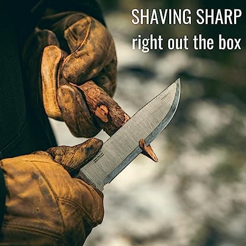 BPS Knives Adventurer - Bushcraft Fixed-Blade Carbon Steel Knife with Leather Sheath and Firestarter