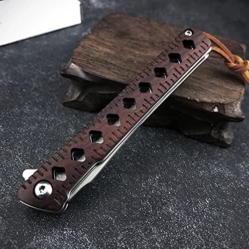 HUAAO 7.3” Folding Pocket Knife, D2 Steel Blade, Rosewood Handle, Liner Lock, Hunting & Camping