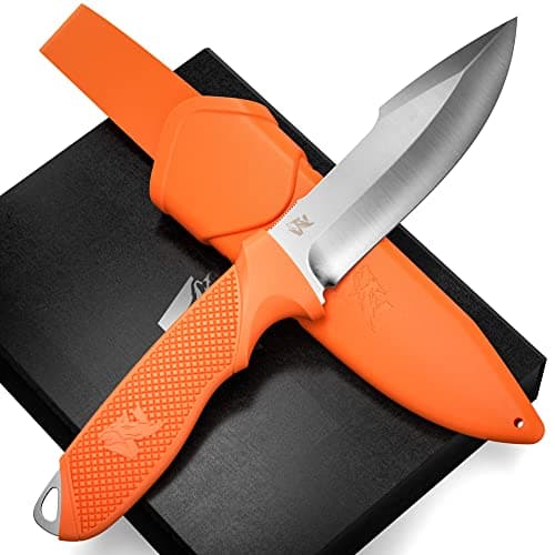 ODENWOLF Full Tang Survival Knife - D2 Steel Bushcraft and Camping EDC — Orange - Silver