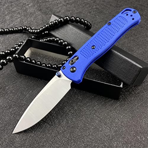 HUAAO Blue Satin Plain Edge Fiberglass Handle Axis Lock Knife with Belt Clip