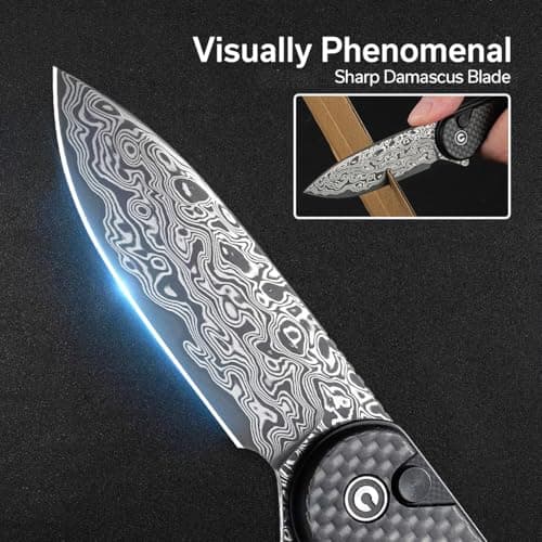 CIVIVI Elementum II Damascus Blade Pocket Knife, Deep Carry Clip, EDC C18062PB-DS1