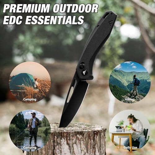 FLISSA EDC Knife with Axis Lock, 3.5" D2 Steel, G10 Handle, Black