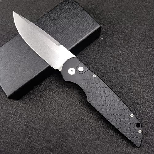 Tactical Response Men's Pocket Knife, 3.5" D2 Blade, Black Fish Scale Handle, Deep Carry Clip