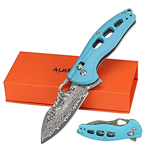ALBATROSS FK036SC-BK Satin Blade FRN Handle Assisted Open Folding Knife — J-Blue/Damascus