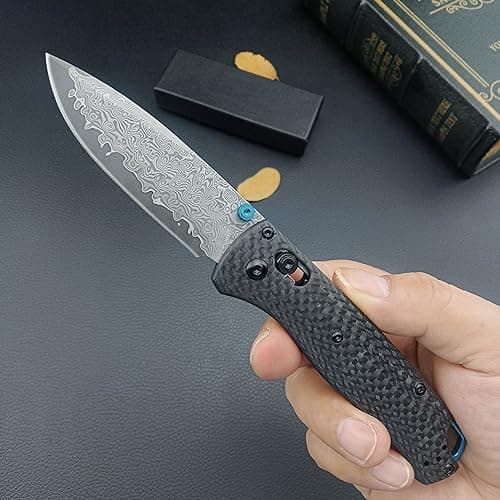 HUAAO Damascus Pocket Knife for Men, Axis Lock, Carbon Fiber Handle, Pocket Clip, EDC Gifts