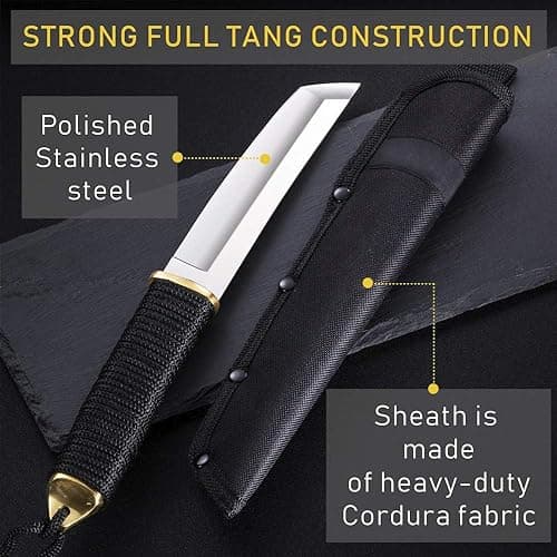 Grand Way Survival Tactical Tanto Knife – 5.9" Full Tang – 3+ Colors