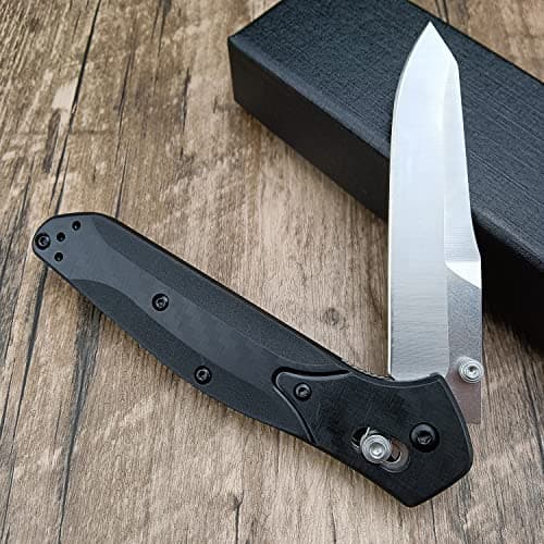 HUAAO Axis Lock EDC Knife, 3.3" Satin Blade, Black Fiberglass Handle, Lightweight Camp Knife