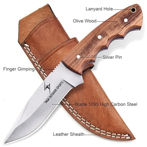 9" Olive Wood Handle Skinner Knife – 1095C Steel Full Tang Bushcraft Knife for Men, Camping, and Survival
