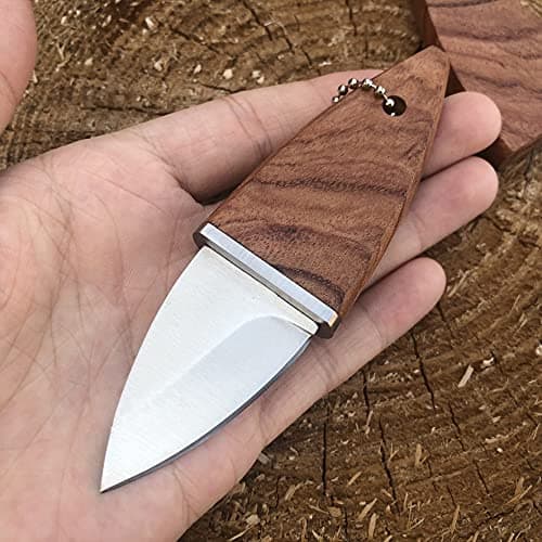 HUAAO 4.6'' Pocket Knife, 440C Blade, Olive Wood Handle, Fixed Blade Sheath EDC
