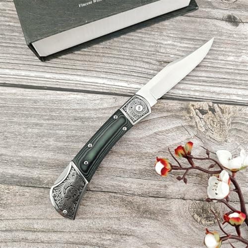 Mikata Handle Push Button Lock Knife, 8.6", D2 Steel, Survival Tool, Gift Leather Sheath
