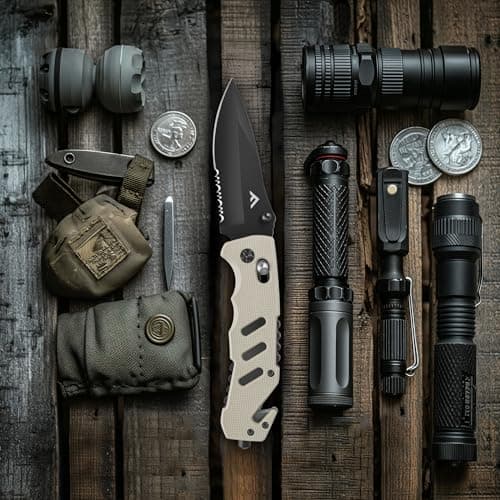 FLISSA Folding Pocket Knife: Clip, Glass Breaker, Seatbelt Cutter, Emergency Rescue Survival Knife