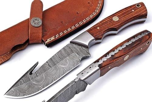 Predator Hunter 9" Damascus Steel Fixed Blade Skinning Knife (Exotic Wood Handle) — HK-23