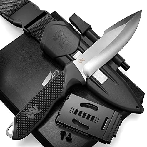 ODENWOLF Full Tang Survival Knife - D2 Steel Bushcraft and Camping EDC — Black - Silver