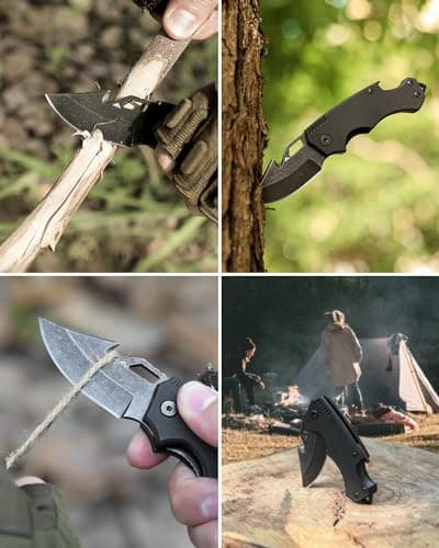 Mini Folding Pocket Knife with Drop Point Blade for Men (Black)