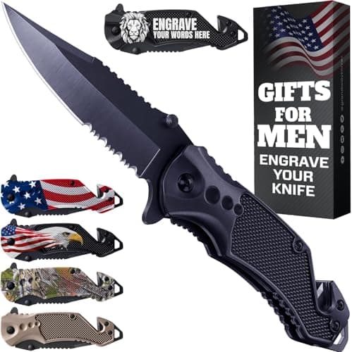 Legal Pocket Knife with Serrated Blade - EDC Folding Knife - Glass Breaker, Seat Belt Cutter - Gifts for Men — 2. Jet Black